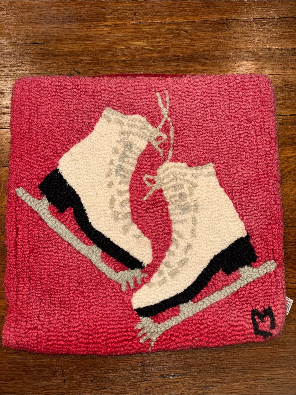 Chandler 4 Corners Figure Skates ombré pink red hooked pillow cover